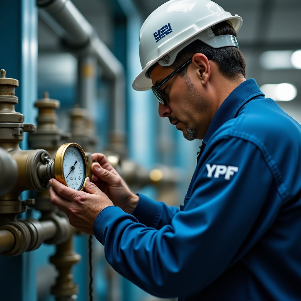 Técnico de YPF revisando equipos