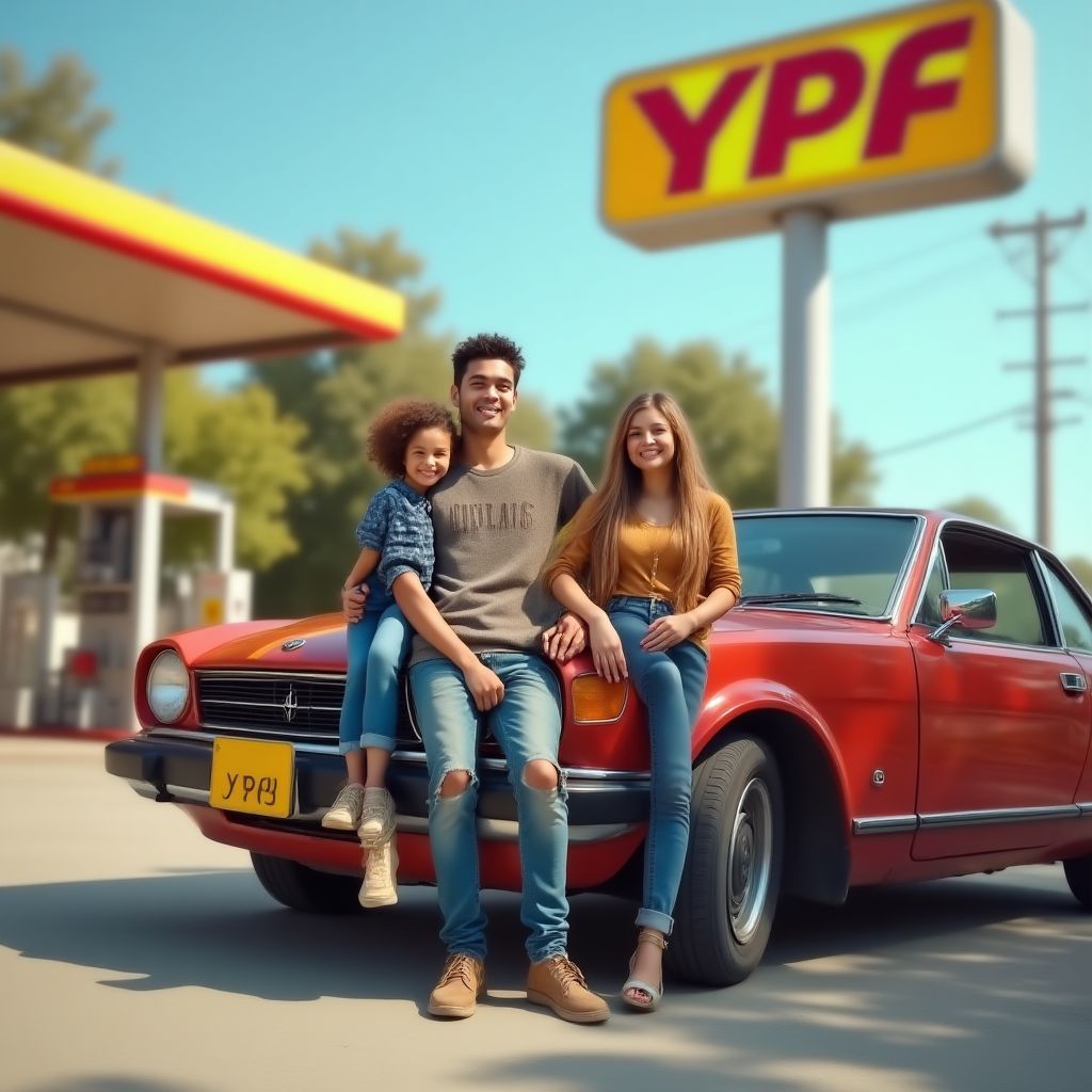Familia cargando nafta en YPF