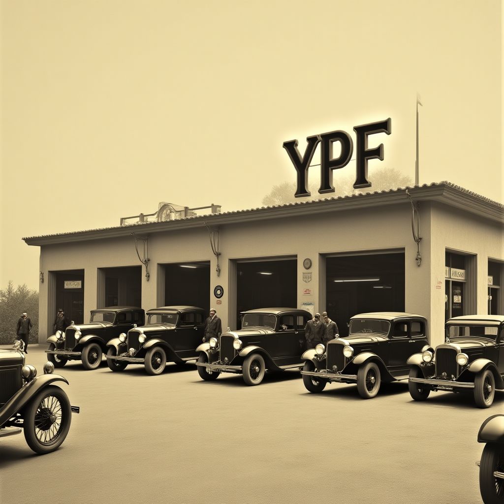 Foto histórica de una estación YPF antigua